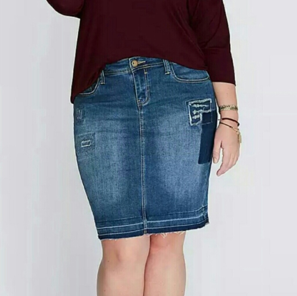 Lane Bryant Distressed Denim Skirt - Picture 1 of 2